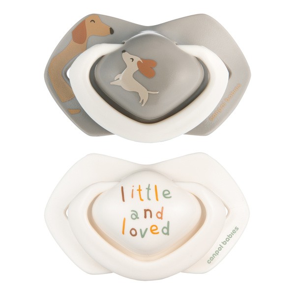 Canpol Babies, Smoczek silikonowy Light Touch 0-6 m sumetryczny, dogs, 2 szt.