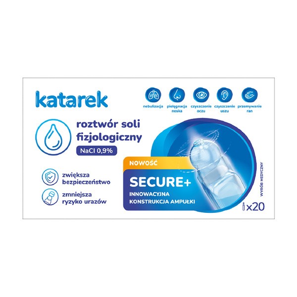 Katarek Secure+, fizjologiczny roztwór soli, 0,9% NaCl, 20 ampułek x 5 ml