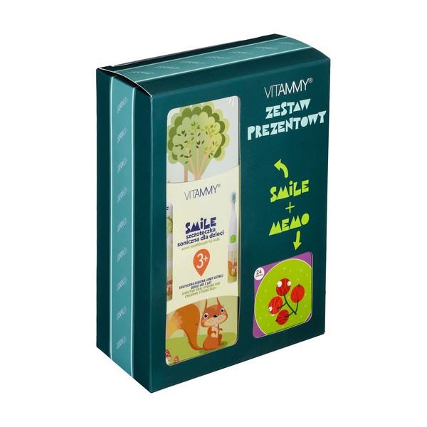 Zestaw Vitammy, szczoteczka soniczna Smile Wiewiórka + gra Dodo Memo Agrest, 1 szt.