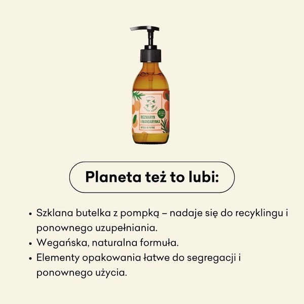 Mydlarnia 4Szapki, naturalne mydło w płynie Rozmaryn i Mandarynka, 300 ml
