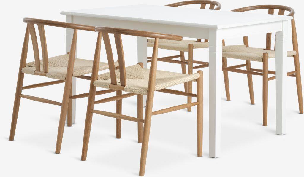 KIRKEBY GUDERUP KIRKEBY L130/220 bord hvid 4 GUDERUP stol eg/naturel