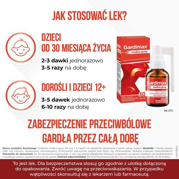Gardimax medica spray, (20 mg + 5 mg)/10 ml, aerozol do stosowania w jamie ustnej, 30 ml