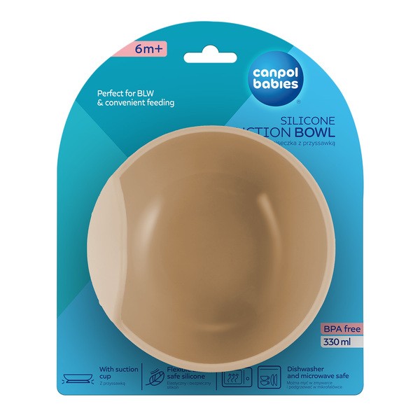 Canpol Babies, miseczka silikonowa z przyssawką, 330 ml, beżowa, 1 szt.