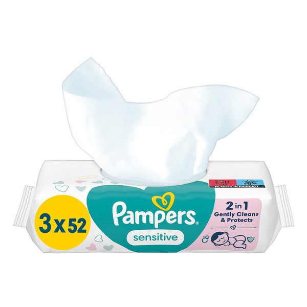 Pampers Sensitive, chusteczki nawilżane dla niemowląt, 3 x 52 szt.
