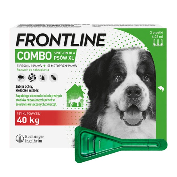 Frontline Combo Spot-on XL Pies powyżej 40 kg, ochrona przeciw pchłom i kleszczom, krople w pipetach, 4,02 ml x 3 szt.