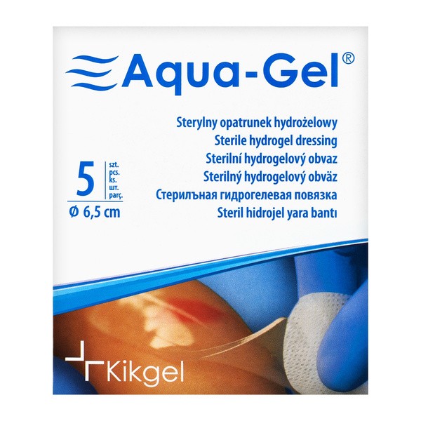 Aqua-Gel, opatrunek hydrożelowy, średnica 6,5 cm, 5 szt.