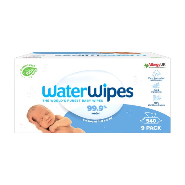 WaterWipes, chusteczki nasączane czystą wodą, 9 x 60 szt.