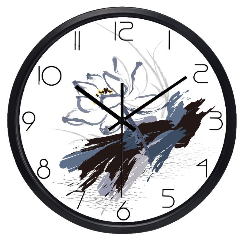Chinese inkttekening lotus wandklok traditionele kunst glazen stille klok