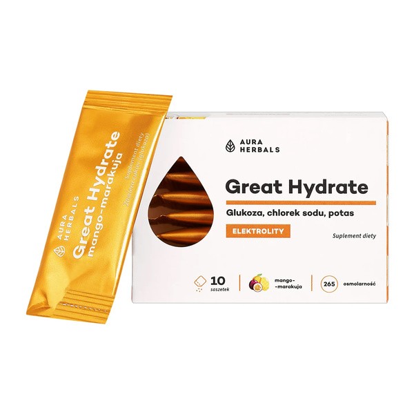 Aura Herbals Great Hydrate, saszetki z proszkiem, smak mango-marakuja, 10 szt.