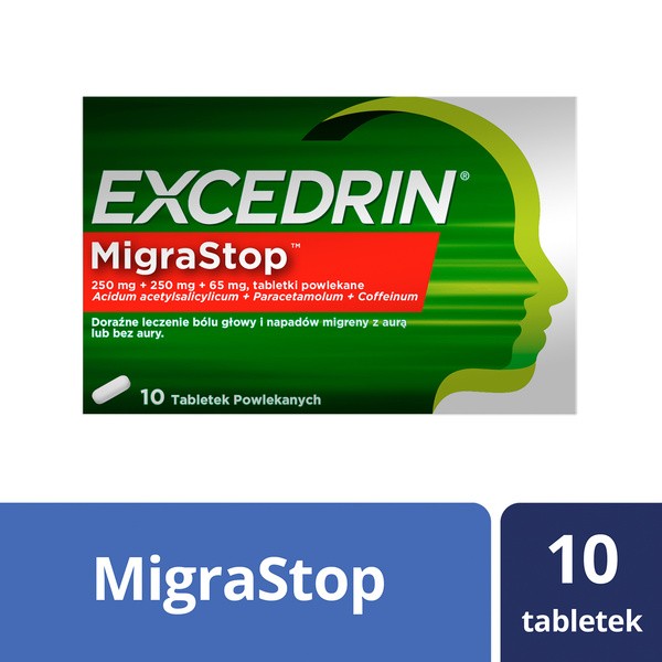 Excedrin MigraStop, 250 mg + 250 mg + 65 mg, tabletki powlekane, 10 szt.