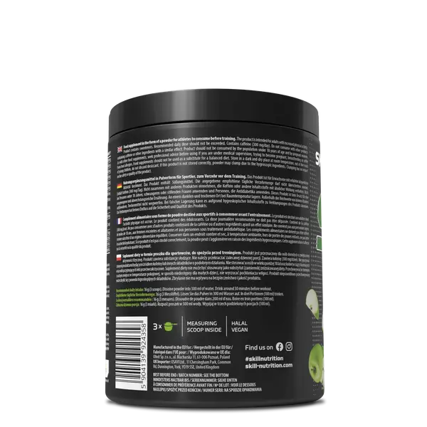 Skill Nutrition Pre-Workout, proszek, smak green apple, 400 g