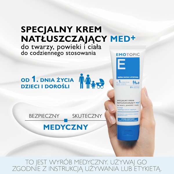 Emotopic Med+, specjalny krem natłuszczający na twarz, powieki i ciało, do codziennego stosowania, 75 ml