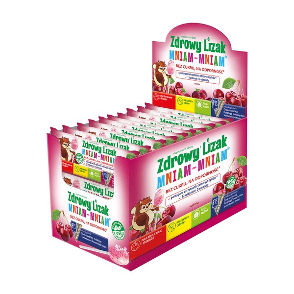 Zdrowy Lizak Mniam-Mniam na koncentrację i odporność, smak wiśniowy, lizaki, 40 szt.