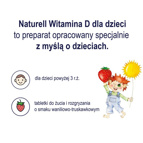 Naturell Witamina D dla dzieci, tabletki do rozgryzania i żucia, 60 szt.