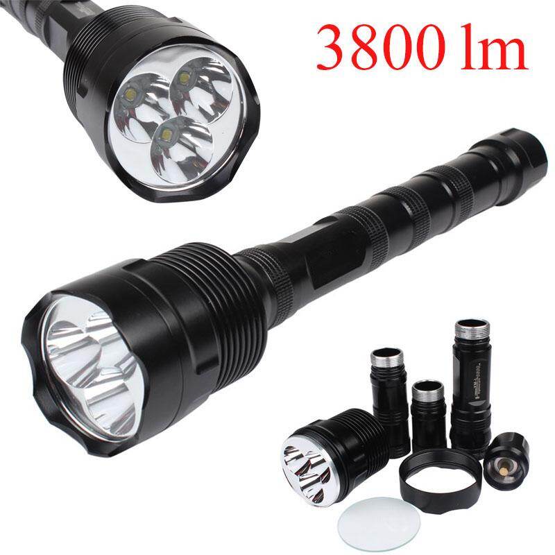 Lampe torche LED étanche 3800 lm, 3 LED CREE XM L T6, 5 modes d'éclairage, idéale pour l'extérieur.