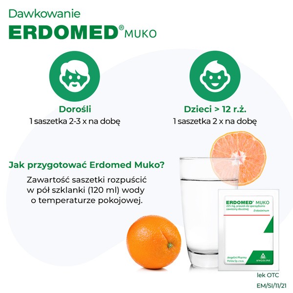 Erdomed Muko, 225 mg, proszek do sporządzania zawiesiny doustnej, 10 saszetek