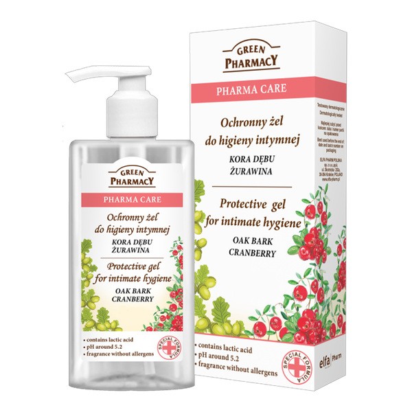 Green Pharmacy, ochronny żel do higieny intymnej, kora dębu i żurawina, 300 ml