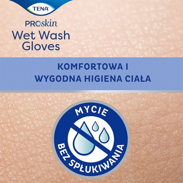 Tena ProSkin Wet Wash Gloves, wstępnie nawilżone rękawice do mycia, bezzapachowe, 8 szt.
