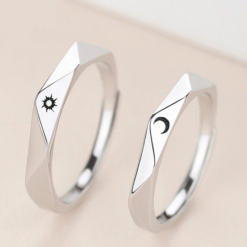 Prosty i modny 925 srebrny diament slonce ksiezyc pierscien, posrebrzany piersci temperament, prosty piersci para