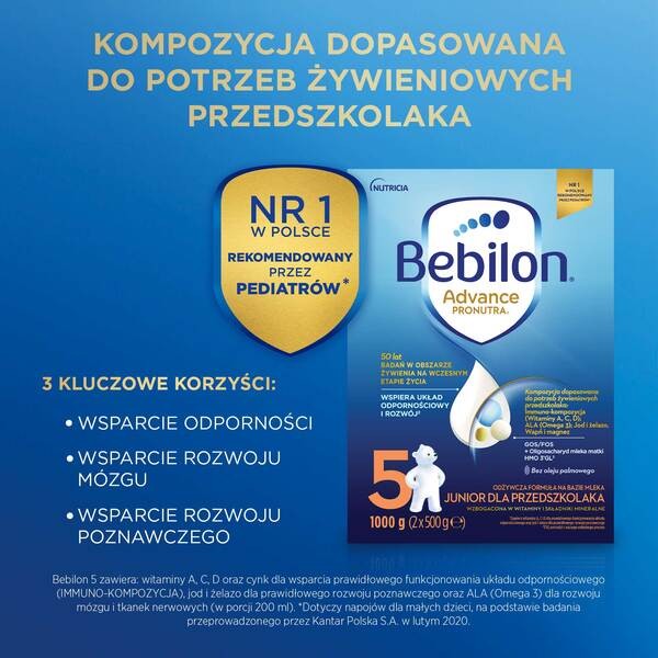 Bebilon Advance Pronutra 5, Junior, formuła na bazie mleka dla przedszkolaka, proszek, 1000 g (2 x 500 g)