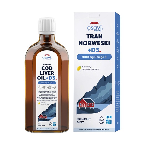 Osavi Tran Norweski + D3 1000 mg Omega 3, cytrynowy, olej, 250 ml
