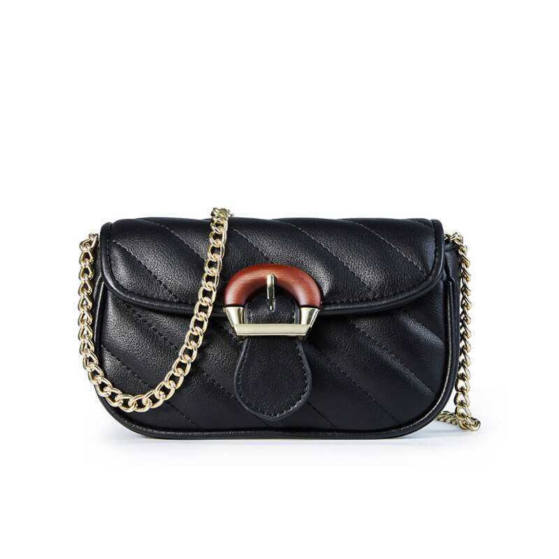 Sac à bandoulière en cuir véritable pour femme, style minoritaire, tendance, avec rabat et chaîne dorée.