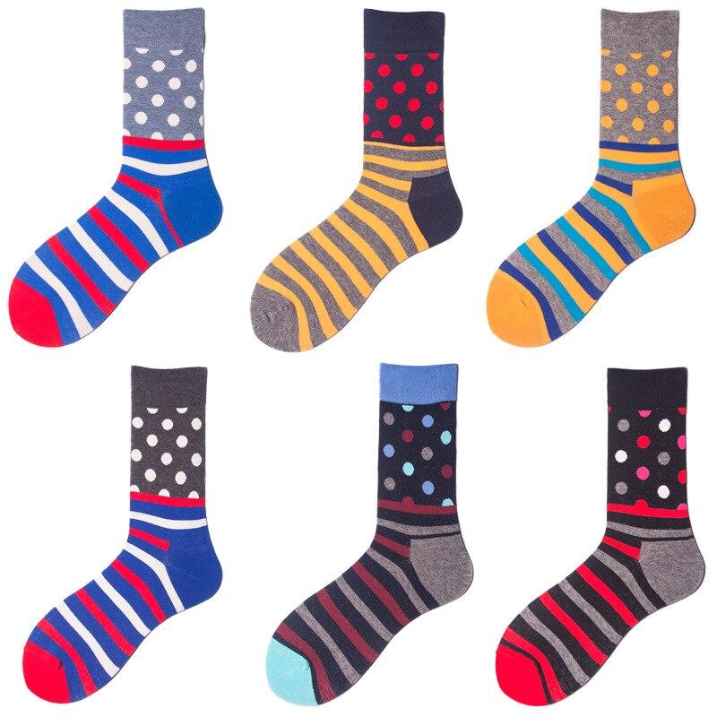 Fashion Dot Stripes Man Socks Hip Hop Cotton Men Socks Long Happy Socks Crew Casual Sock Warm Calcetines