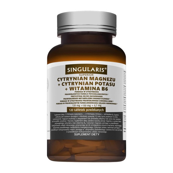 Singularis Cytrynian Magnezu + Cytrynian Potasu + Wit. B6, tabletki powlekane, 120 szt.