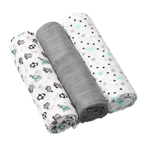 BabyOno, naturalne pieluszki z włókien bambusa organicznego, kolor szary, 3 szt.