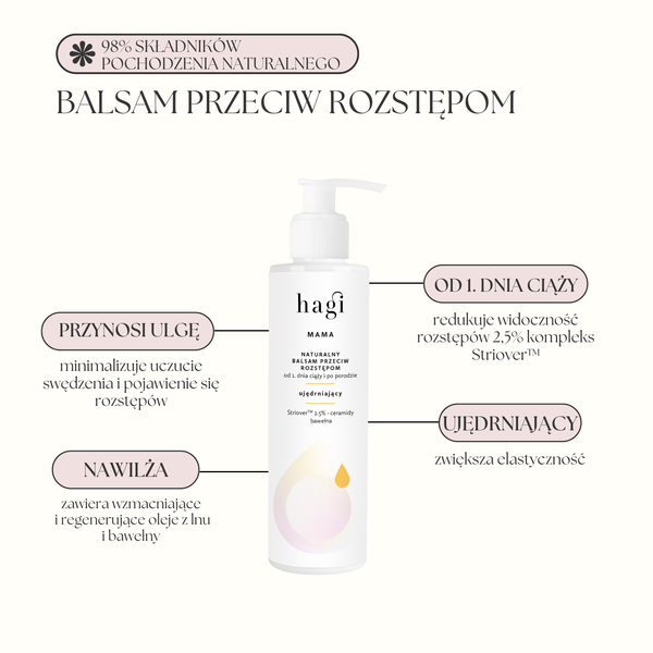 Hagi Mama, balsam przeciw rozstępom od 1 dnia ciąży i po porodzie, 200 ml