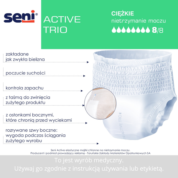 Seni Active Trio, elastyczne majtki chłonne, rozmiar M, 10 szt.