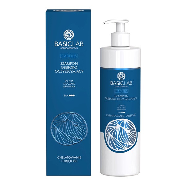 BasicLab Capillus, Szampon Głęboko Oczyszczający 3% PHA, mocznik, arginina, Chelatowanie i Objętość, 300 ml