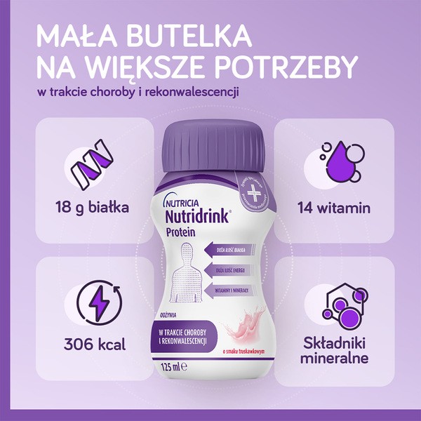 Nutridrink Protein, płyn o smaku truskawkowym, 4 x 125 ml