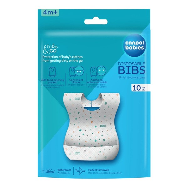 Canpol babies, wodoodporne śliniaki jednorazowe z kieszonką, 10 szt.