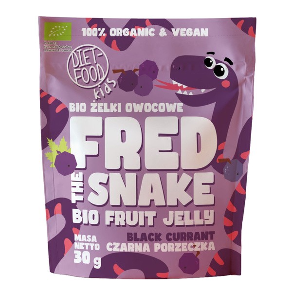 Diet-Food, Bio Żelki Owocowe Fred The Snake, Czarna Porzeczka, 30 g