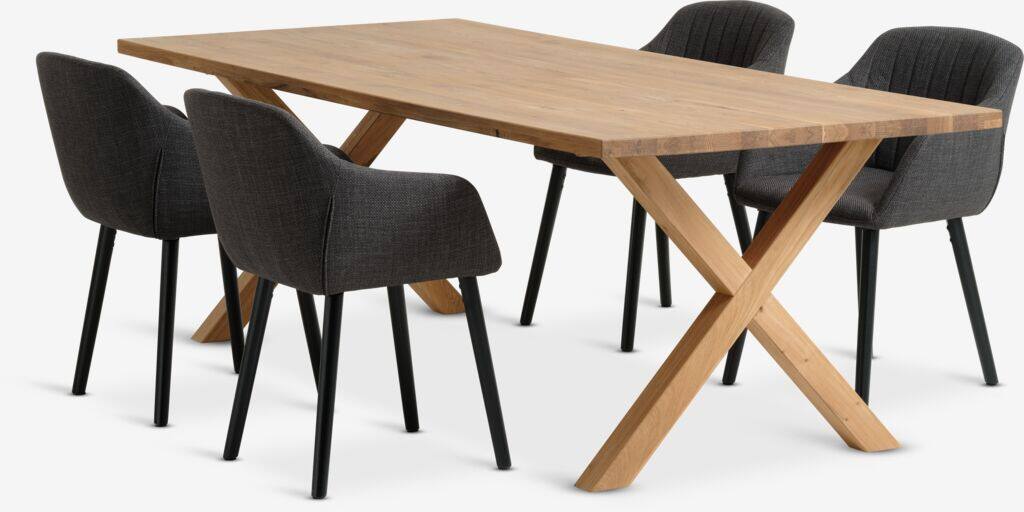 GRIBSKOV ADSLEV GRIBSKOV L230 egetræsbord 4 ADSLEV stol antracitgrå