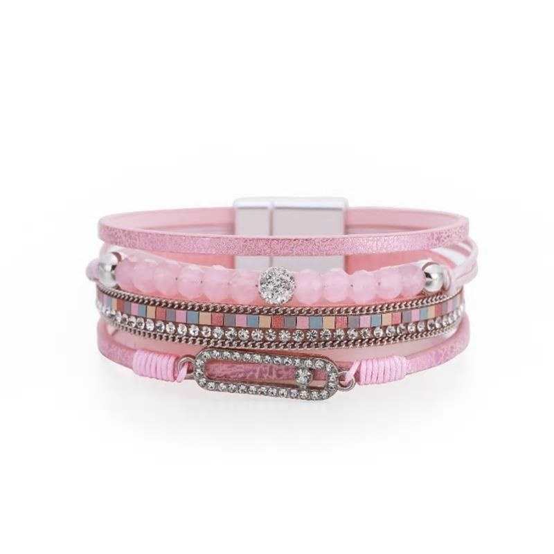 Boho blyszczacy krysztal owalny amulet skorzane bransoletki dla kobiet moda wielowarstwowe Wrap bransoletka bransoletka damska bizuteria prezenty