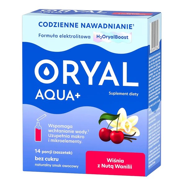 Oryal Aqua+, saszetki z proszkiem, smak wiśnia z nutą wanilii, 14 szt.