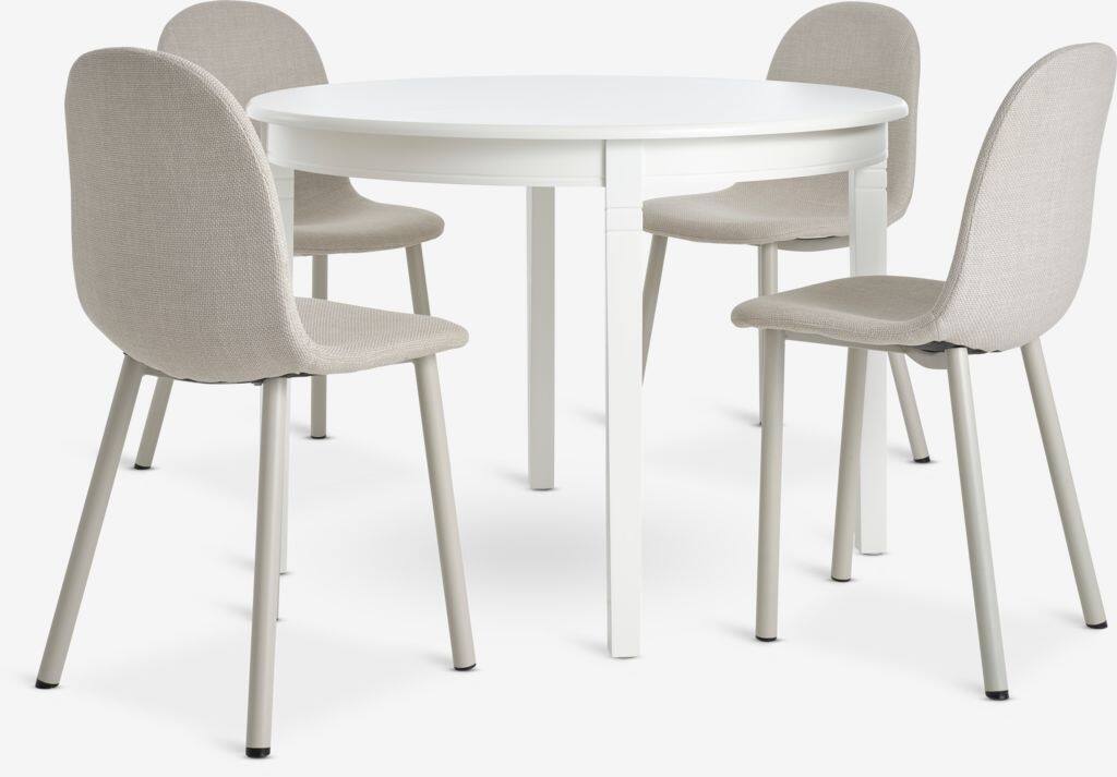 KIRKEBY EJSTRUP KIRKEBY Ø110 bord hvid 4 EJSTRUP stol beige