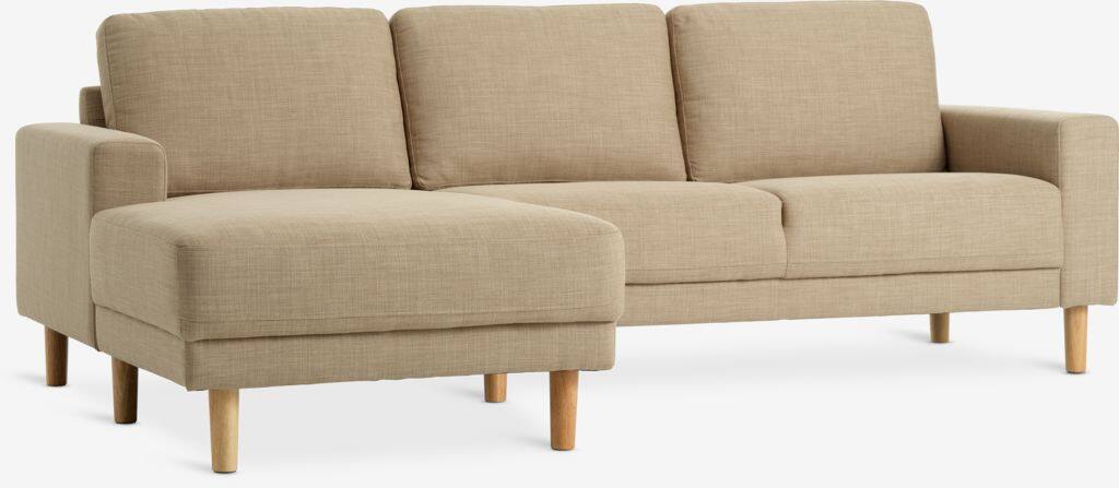 EGENSE Sofa med chaiselong EGENSE sandfarvet stof/egefarvet