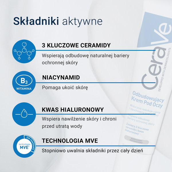 CeraVe, odbudowujący krem pod oczy dla skóry normalnej i suchej, 14 ml