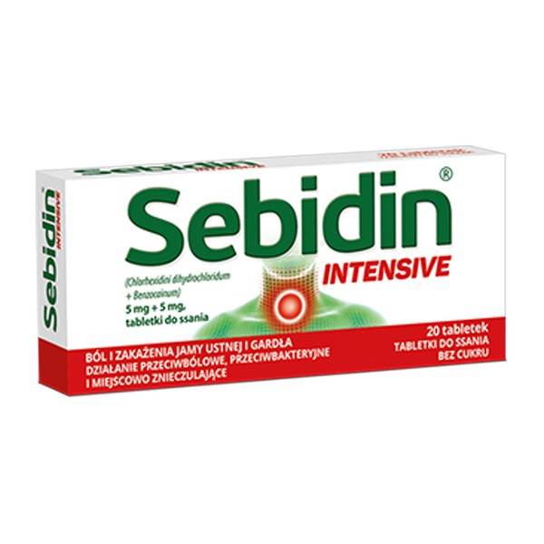 Sebidin Intensive, 5 mg + 5 mg, tabletki do ssania, 20 szt.