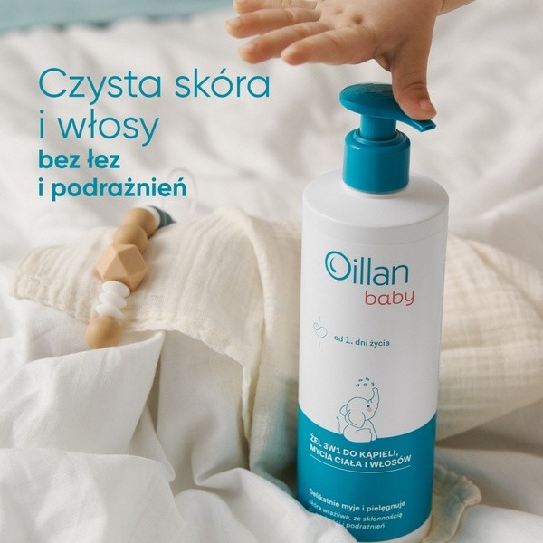 Oillan Baby, żel do kąpieli, mycia ciała i włosów 3w1, 750 ml