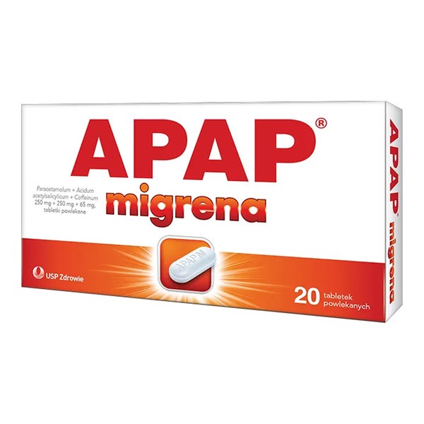 Apap migrena, 250 mg + 250 mg + 65 mg, tabletki powlekane, 20 szt.