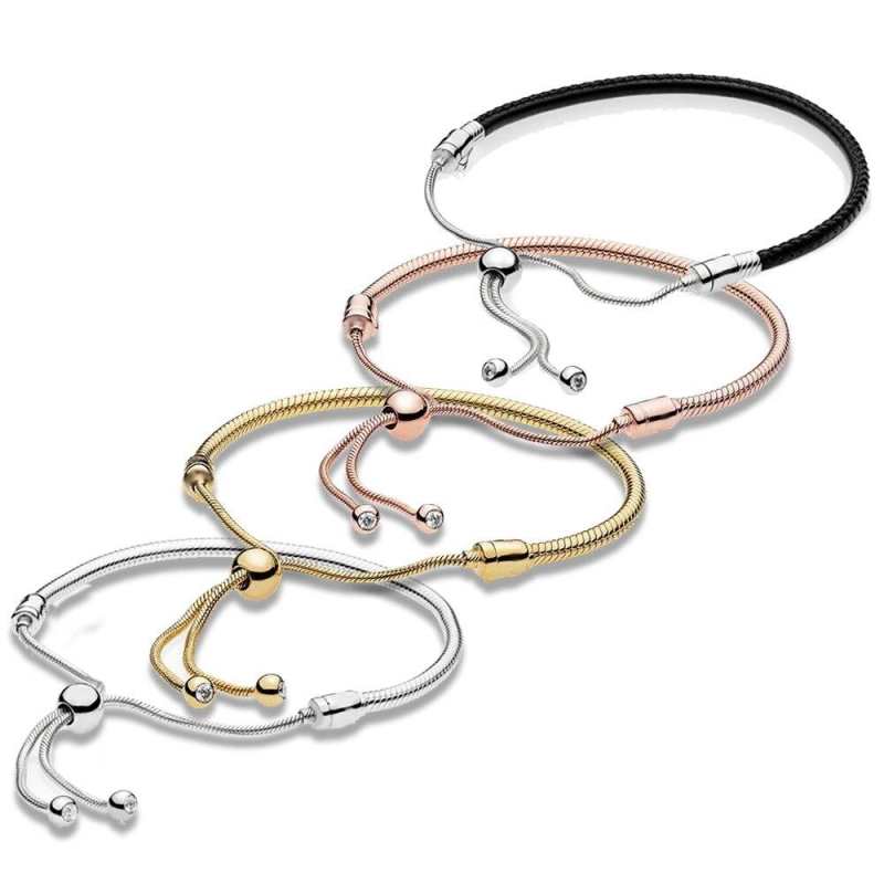 NowoSci 925 srebro chwile czarna skorzana Sliska bransoletka, klasyczna bransoletka wezowa moze byc dopasowana do uroku