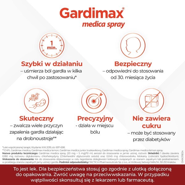 Gardimax medica spray, (20 mg + 5 mg)/10 ml, aerozol do stosowania w jamie ustnej, 30 ml