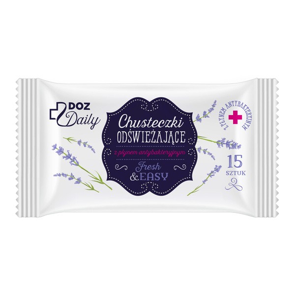 DOZ Daily, chusteczki odświeżające z płynem antybakteryjnym, 15 szt.