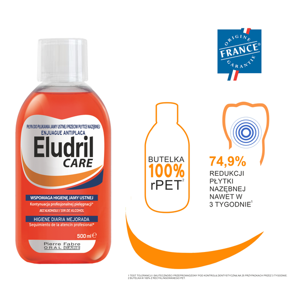 Eludril Care, płyn do codziennej higieny jamy ustnej, 500 ml