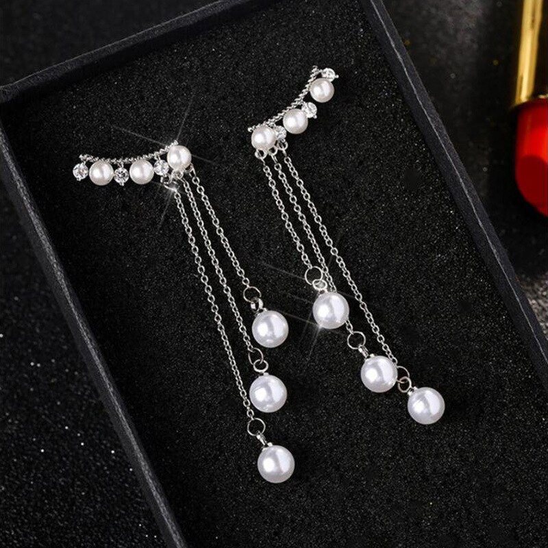 VENTFILLE 925 Sterling srebrny fredzel spadek kolczyki dla kobiet Cubic cyrkon Splittable kolczyki dlugi kwiat lodu perla linia uszna