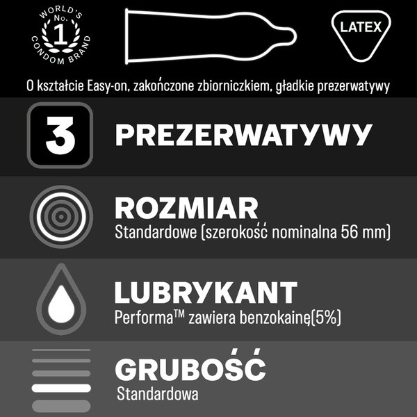 Durex Performa, prezerwatywy ze środkiem nawilżającym, 3 szt.